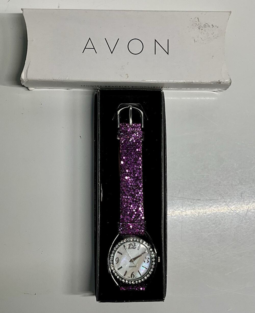 Retro Avon Quartz Purple Glittering Strap Watch 2011 WORKS - BNIB